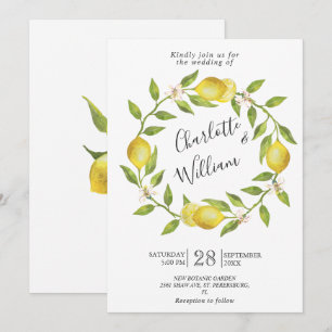 Convite Limões Florescem Verdura Casamento Aquarela