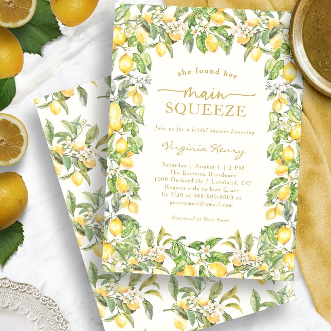 Convite Limões Main Squeeze (Watercolor Italian Lemon Floral Bridal Shower Invitation by Painted Paperie
)