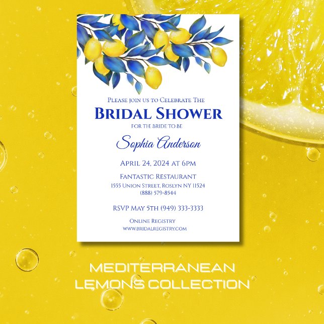 Convite Limões-Mediterrâneo- Chá de panela- (Mediterranean Lemons Collection-Bridal Shower-Italy-Yellow and Blue- Citrus)