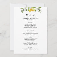Limões pintados folhagem verde menu de casamento