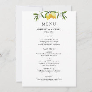 Convite Limões pintados folhagem verde menu de casamento