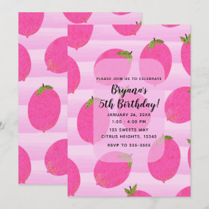 Convite Limões Rosa Frutas de Verão Festa de Aniversário B