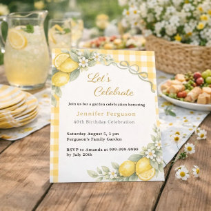 Convite Limões xadrez amarelo jardim de verão aniversário