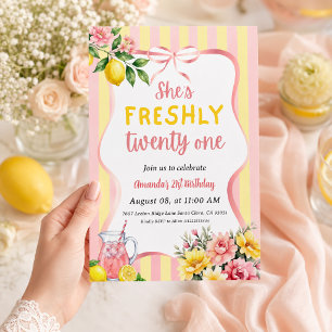 Convite Limon Frescamente 21 Floral Pink Lemonade Aniversá