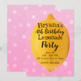 Convite Limonada de Limão Amarelo Festa de Aniversário Ros