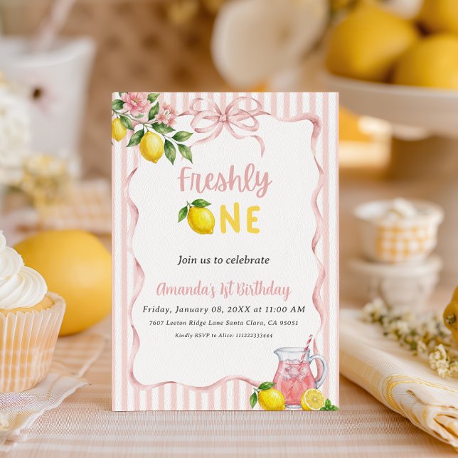 Convite Limonada Doce Freshly One Primeiro Aniversário Laç (Criador carregado)