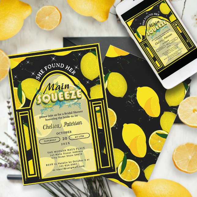 Convite Limonada Espremida Elegante Arco Preto e Amarelo (Criador carregado)