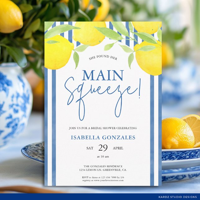 Convite Limonada Mediterrânea Escolha Principal Chá de Noi (The front back of the invitation is shown at a 5x7-inch. Choose size, paper, + corner style.)