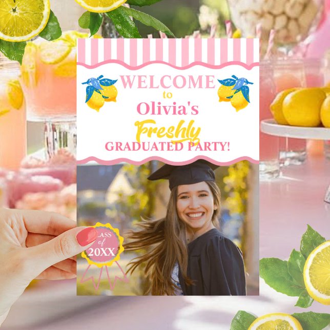 Convite Limonada Rosa Foto de Formatura & Código QR (Criador carregado)