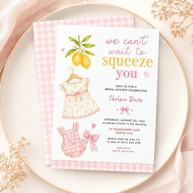 Convite Limonada Rosa Xadrez Aquarela Menina Bebê (Pink Lemonade Whimsical Watercolor Baby Girl Invitation)