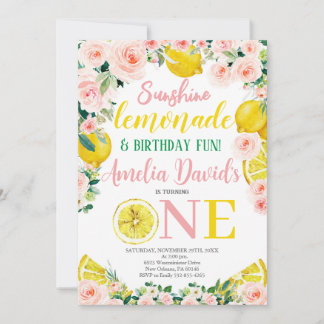 Convite Limonada Sunshine e limonada no primeiro aniversár