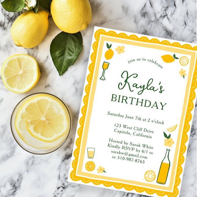 Convite Limoncello Lemonade Limões FESTA DE ANIVERSÁRIO PE (Limoncello Lemonade Lemons CUSTOM BIRTHDAY PARTY Invitation
)
