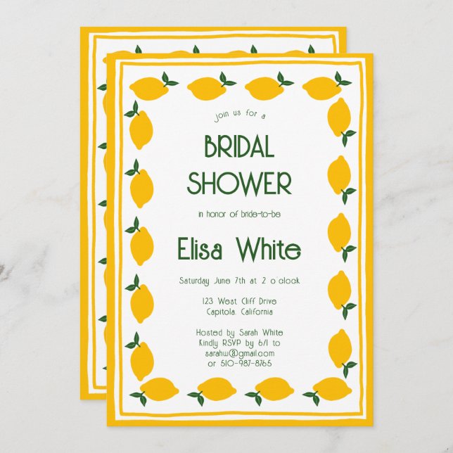 Convite Limoncello Lemons PERSONALIZADO Chá de panela de C (Frente/Verso)