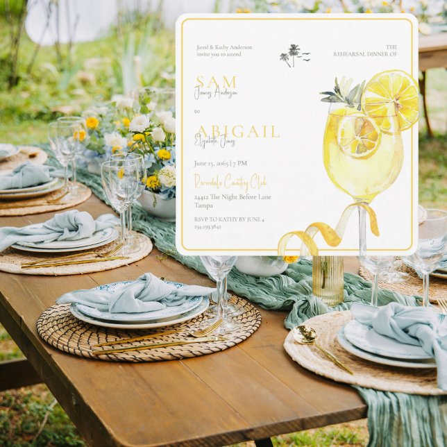 Convite Limoncello Tropical Rehearsal Dinner Square (Criador carregado)