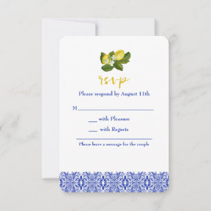 Convite Limone I Italiano Lemon & Blue Azulejo RSVP Card