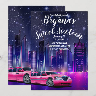 Convite Limousine Rosa Limo Cidade Doce 16 Aniversário Fot