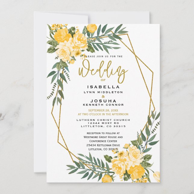 Convite Linda Amarelo Floral (Frente)