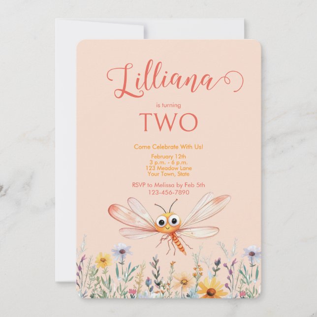 Convite Linda Aquarela Garota do Dragão de Flores Selvagem (Frente)