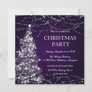 Convite Linda árvore de Natal, com o Roxo do Star Party