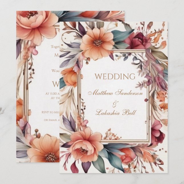 Convite Linda Bela Moderna Boho Floral 2 (Frente/Verso)