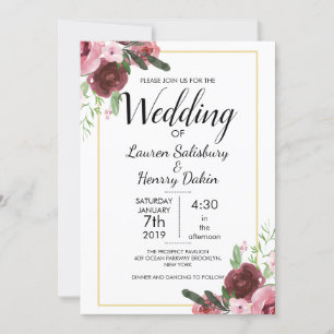 Convite Linda Burgundy Floral Wedalize Personalizar