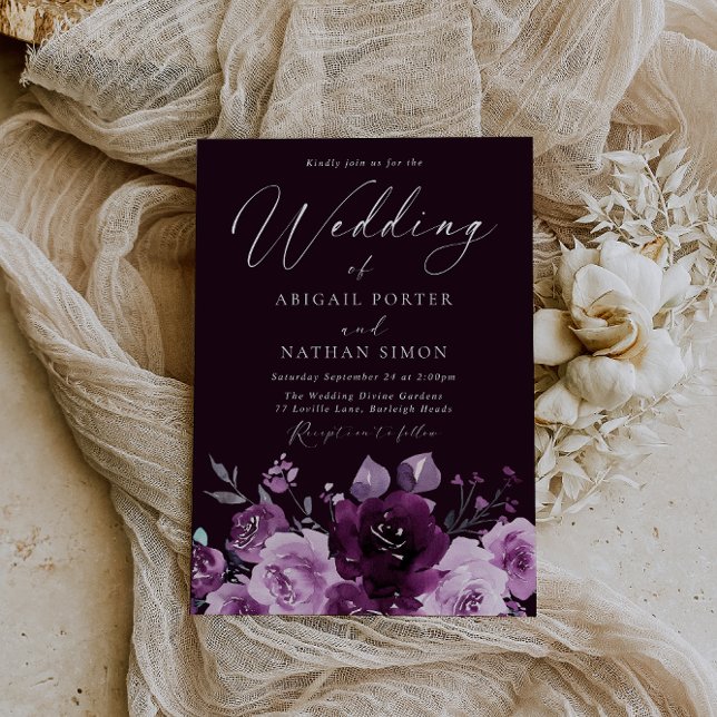 Convite Linda Burgundy Wine & Mauve Elegant Weding (Criador carregado)