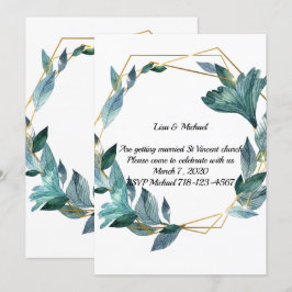 Convite Linda Casamento de Folhas Enquadradas por Aquarela