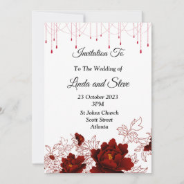 Convite Linda convocação de casamento, flores vermelhas