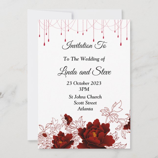 Convite Linda convocação de casamento, flores vermelhas (Frente)
