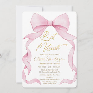 Convite Linda Coquete Fita Rosa Laços Bat Mitzvah