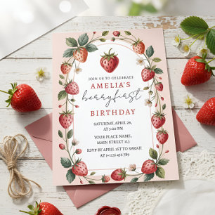 Convite Linda de Rosa Morango Primeiro Aniversário