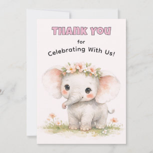 Convite Linda Elefante de Safári em Aquarela Rosa para Men