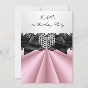 Convite Linda Festa de Aniversário com Diamantes Rosa Pret