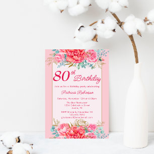 Convite Linda Festa de Aniversário de 80 Anos com Flores C