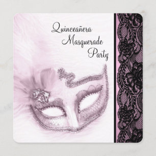 Convite Linda Festa de Máscaras de Quinze Anos Rosa