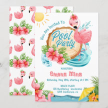 linda festa na piscina com flamingo rosa em aquare