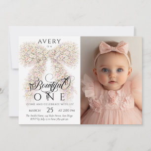 Convite Linda Flor de Arco Bebê Menina 1º Aniversário