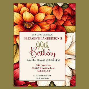 Convite Linda Flor de Outono Dahlia Aniversário de 99 anos