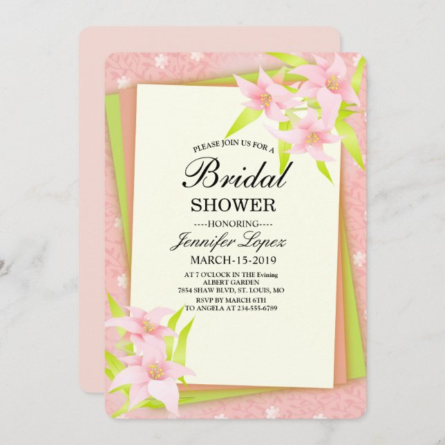 Convite Linda floral pinky (Frente/Verso)