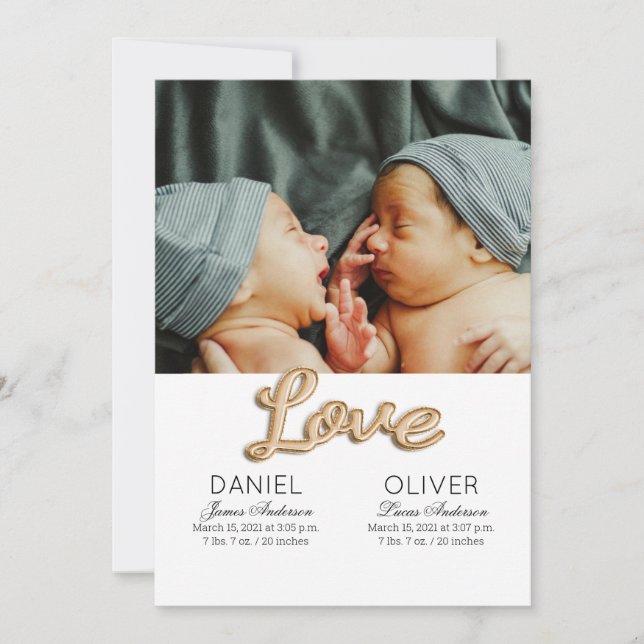 Convite Linda Folha Nascimento e Anúncios Gêmeos (Frente)