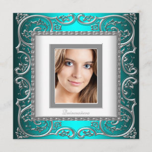 Convite Linda Foto Azul Turquesa Quinceanera