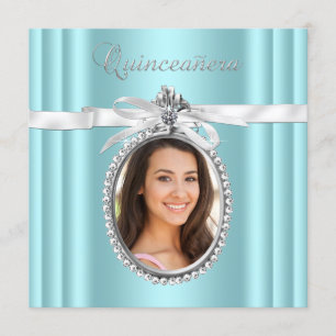 Convite Linda Foto Azul Turquesa Quinceanera