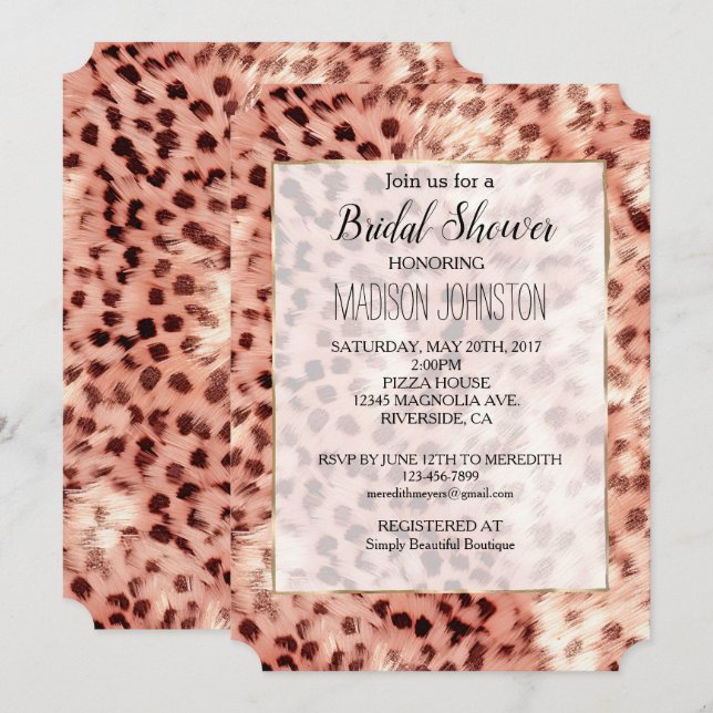 Convite Linda Garota Chic Rosa Dourado Leopardo (Frente/Verso)