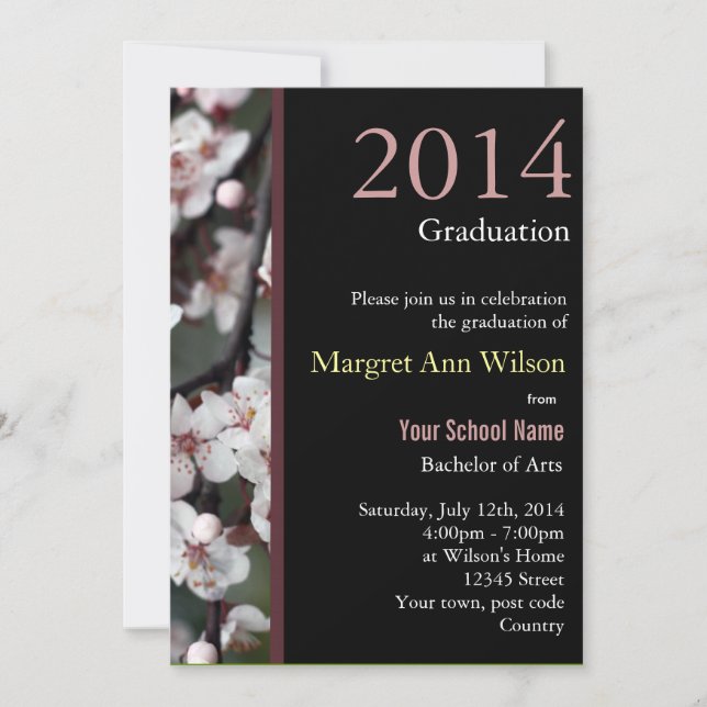 Convite Linda graduação do ramo da flor de ameixa (Frente)