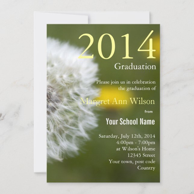 Convite Linda graduação em cabeça de dandelion branco (Frente)