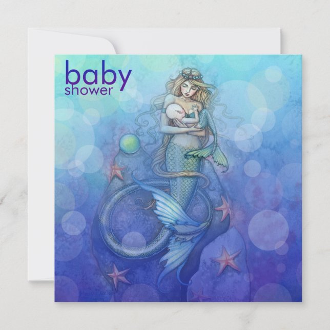 Convite Linda Mãe e Bebê Sereia Chã de Bebê (Frente)