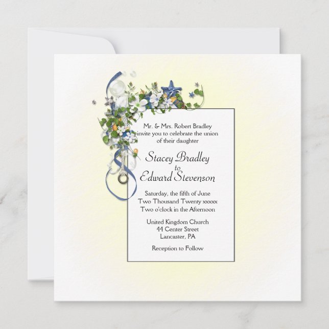 Convite Linda manhã, amarelo-sol com fitas e bolhas (Frente)