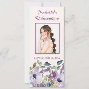 Convite Linda Marcador de Página Quinceañera Floral Lilás