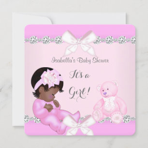 Convite Linda Menina de Chuveirinho Rosa Urso de Brinquedo