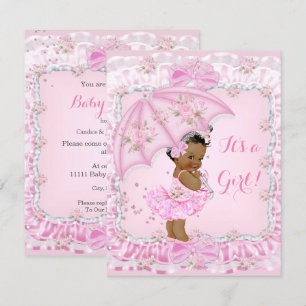 Convite Linda Menina de Chuveiro de Bebê Floral Rosa Étnic